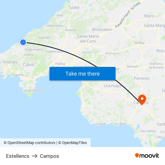 Estellencs to Campos map