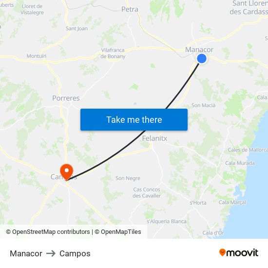 Manacor to Campos map