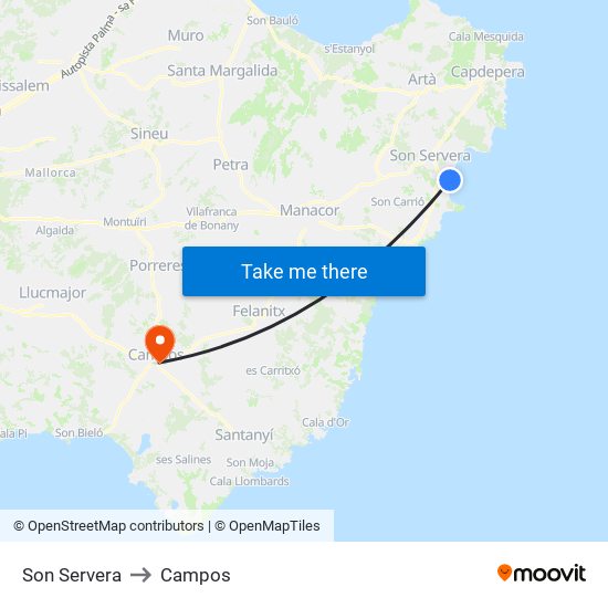 Son Servera to Campos map