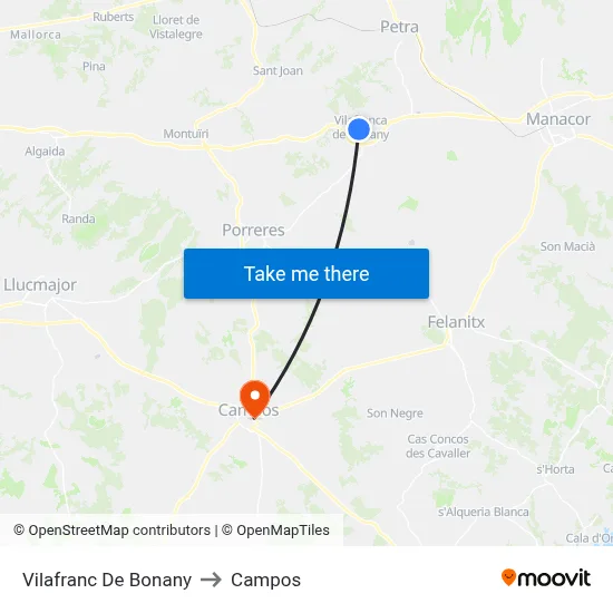 Vilafranc De Bonany to Campos map