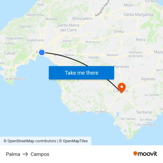 Palma to Campos map