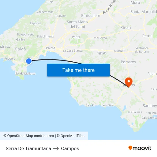 Serra De Tramuntana to Campos map