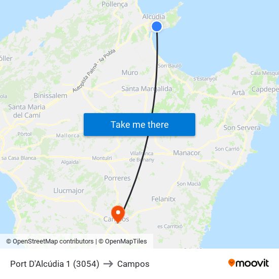 Port D'Alcúdia 1 (3054) to Campos map