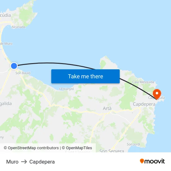 Muro to Capdepera map