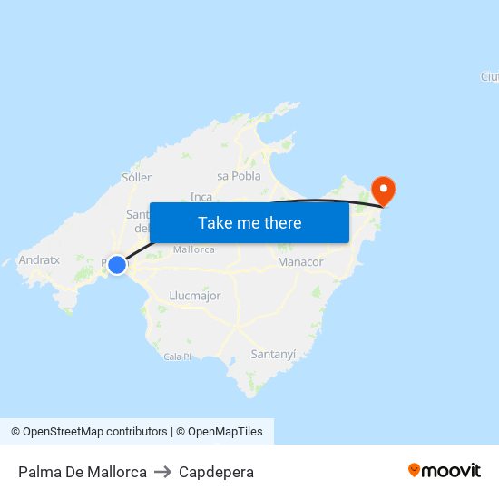 Palma De Mallorca to Capdepera map