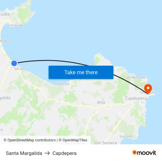 Santa Margalida to Capdepera map
