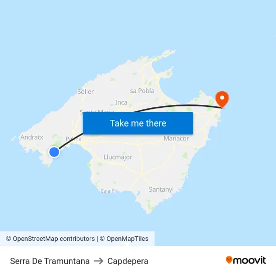 Serra De Tramuntana to Capdepera map