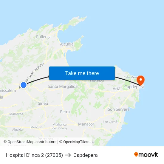 Hospital D'Inca 2 (27005) to Capdepera map