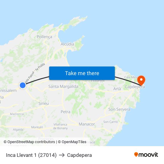 Inca Llevant 1 (27014) to Capdepera map