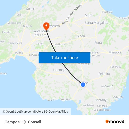 Campos to Consell map