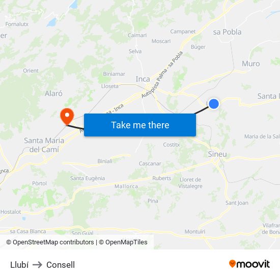 Llubí to Consell map