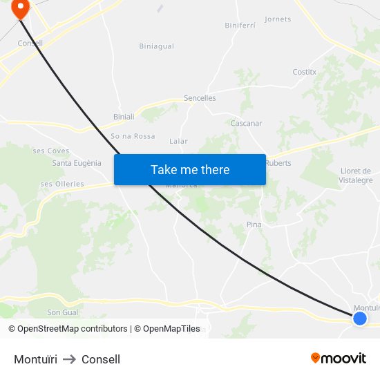 Montuïri to Consell map