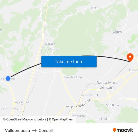 Valldemossa to Consell map