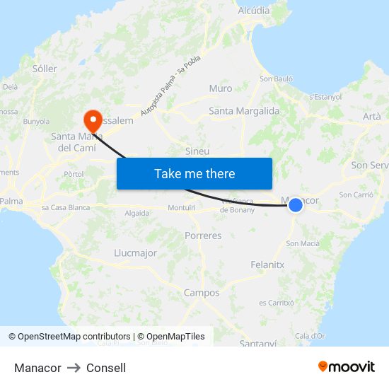 Manacor to Consell map