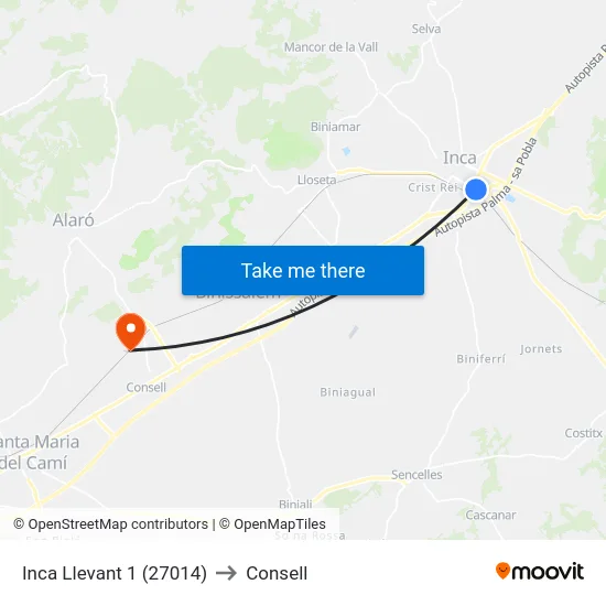 Inca Llevant 1 (27014) to Consell map