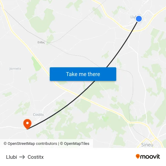 Llubí to Costitx map