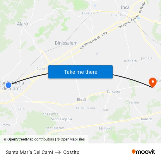 Santa María Del Camí to Costitx map