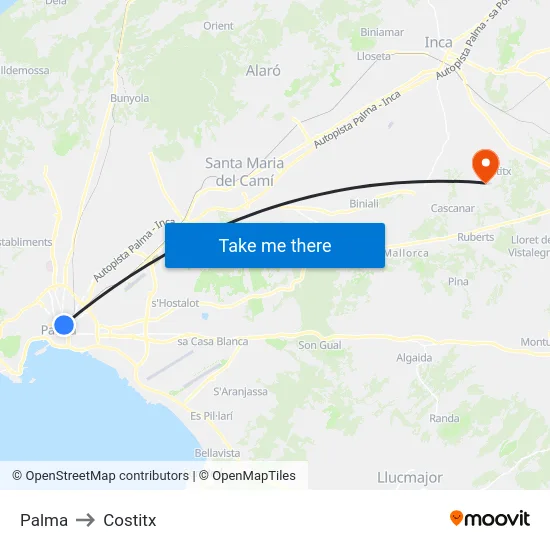 Palma to Costitx map