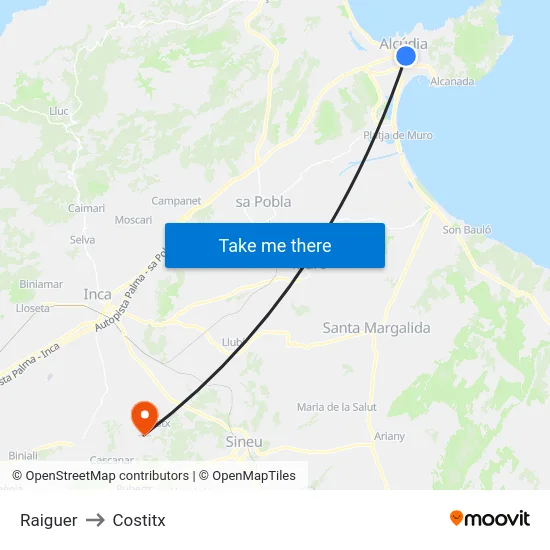 Raiguer to Costitx map