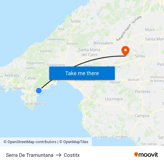 Serra De Tramuntana to Costitx map