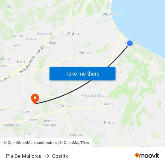 Pla De Mallorca to Costitx map