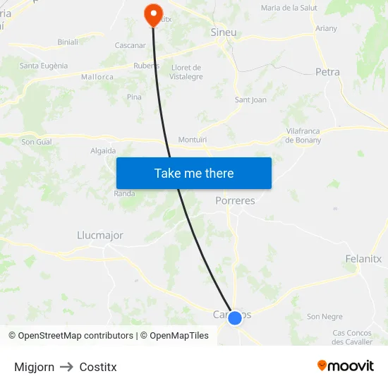 Migjorn to Costitx map