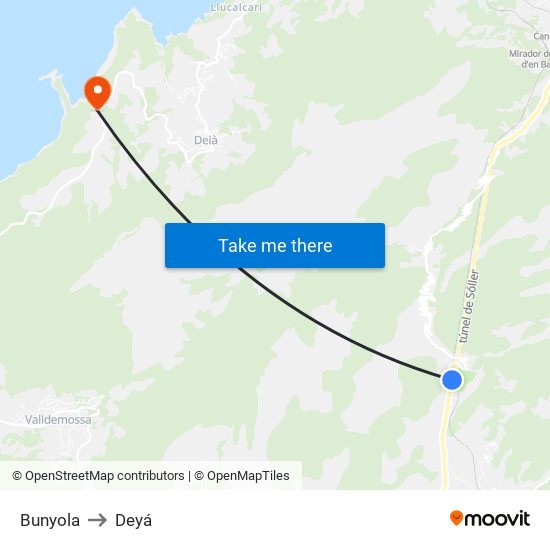 Bunyola to Deyá map