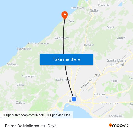 Palma De Mallorca to Deyá map