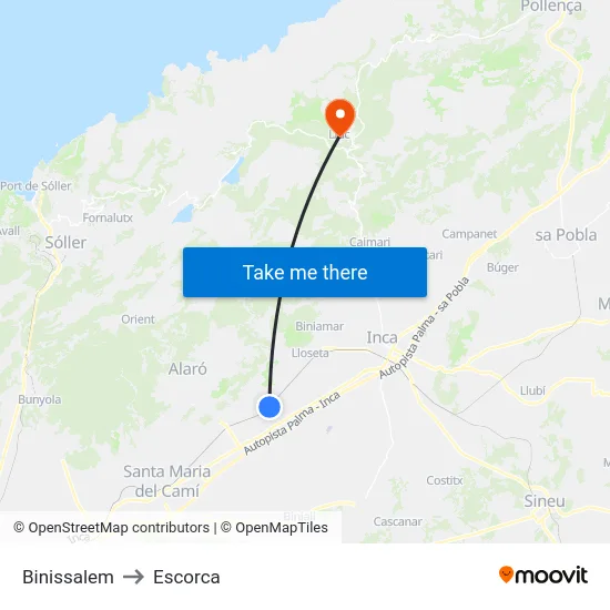 Binissalem to Escorca map