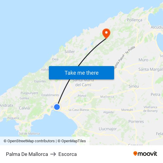 Palma De Mallorca to Escorca map