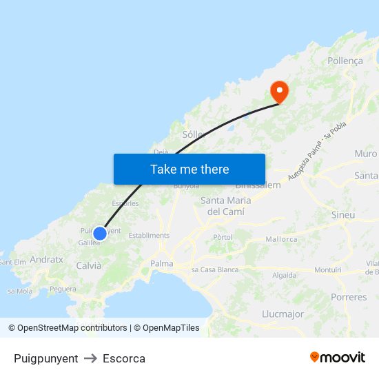Puigpunyent to Escorca map