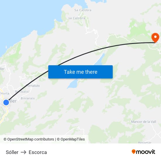 Sóller to Escorca map