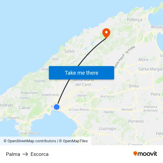 Palma to Escorca map