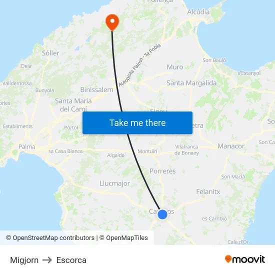 Migjorn to Escorca map