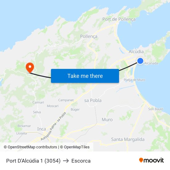 Port D'Alcúdia 1 (3054) to Escorca map