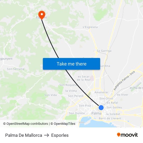 Palma De Mallorca to Esporles map