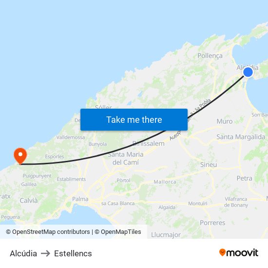 Alcúdia to Estellencs map