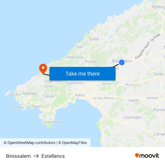 Binissalem to Estellencs map