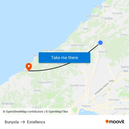 Bunyola to Estellencs map