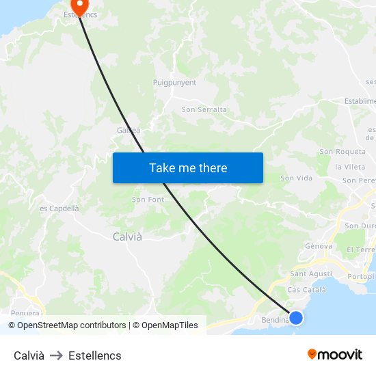 Calvià to Estellencs map
