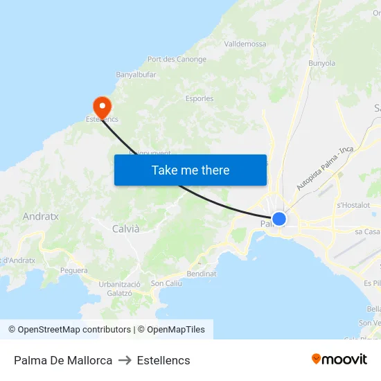 Palma De Mallorca to Estellencs map