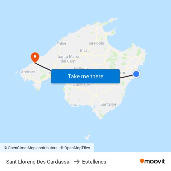 Sant Llorenç Des Cardassar to Estellencs map