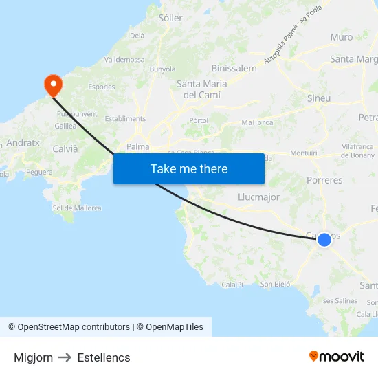 Migjorn to Estellencs map