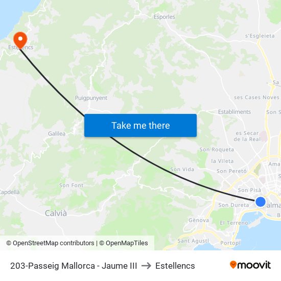 203-Passeig Mallorca - Jaume III to Estellencs map