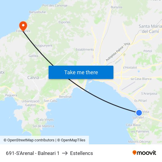 691-S'Arenal - Balneari 1 to Estellencs map