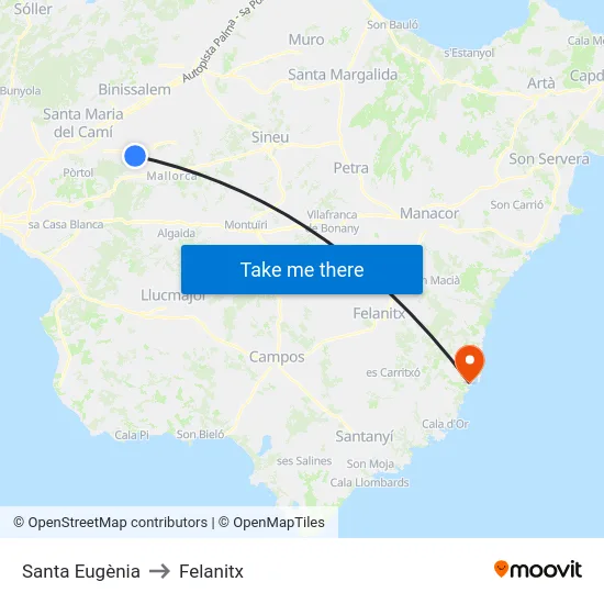 Santa Eugènia to Felanitx map