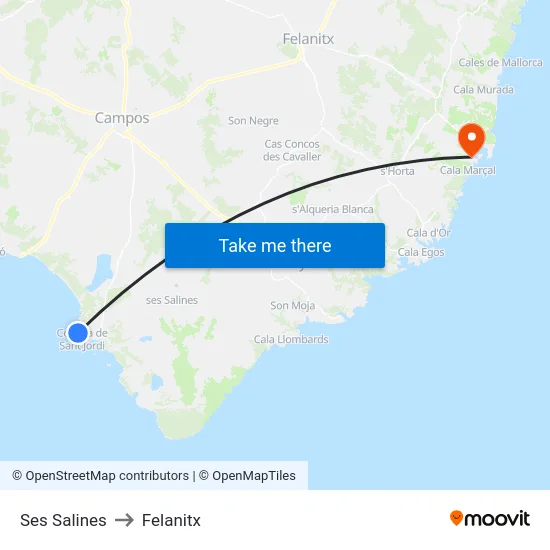 Ses Salines to Felanitx map