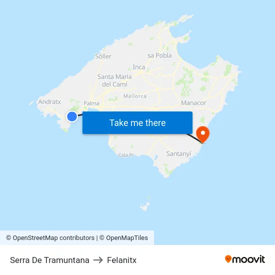 Serra De Tramuntana to Felanitx map