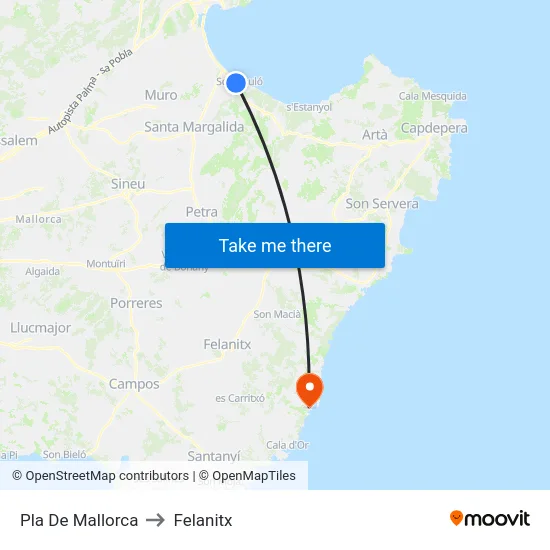 Pla De Mallorca to Felanitx map