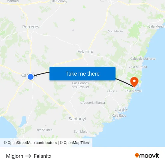 Migjorn to Felanitx map